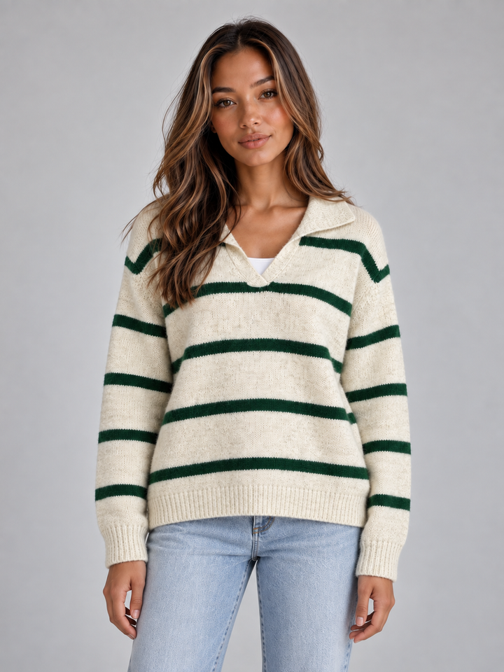 Florence | Striped Collared V-Neck Womens Knit Jumper