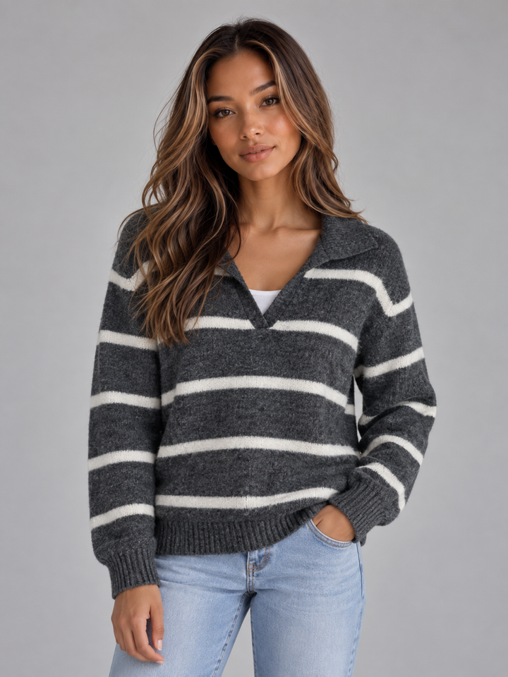 Florence | Striped Collared V-Neck Womens Knit Jumper
