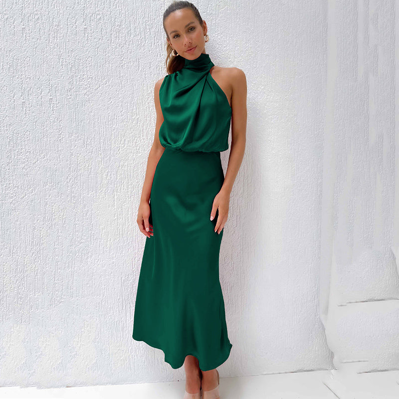 Freya | Refined Draped Halter Neck Midi Christmas Dress