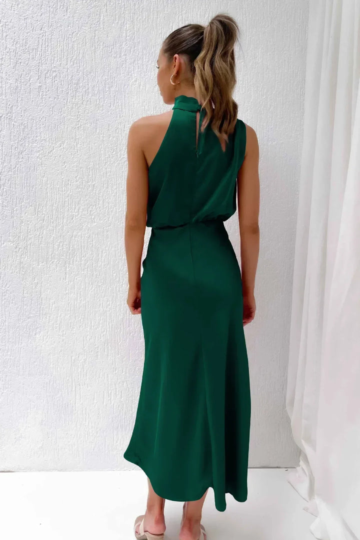 Freya | Refined Draped Halter Neck Midi Christmas Dress