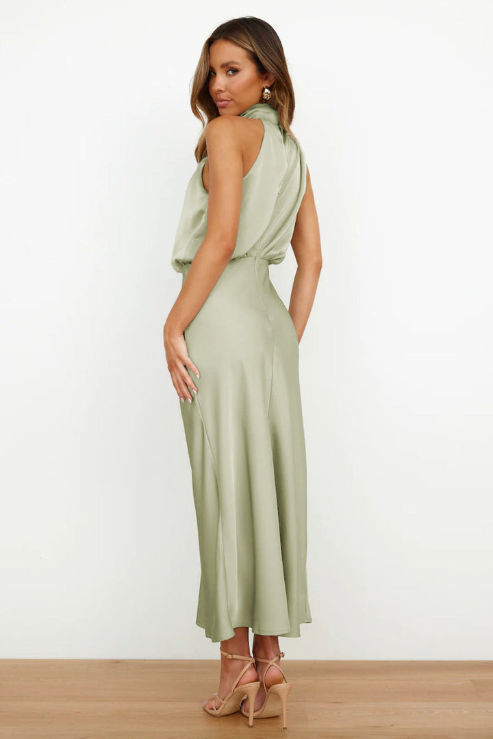 Freya | Refined Draped Halter Neck Midi Christmas Dress