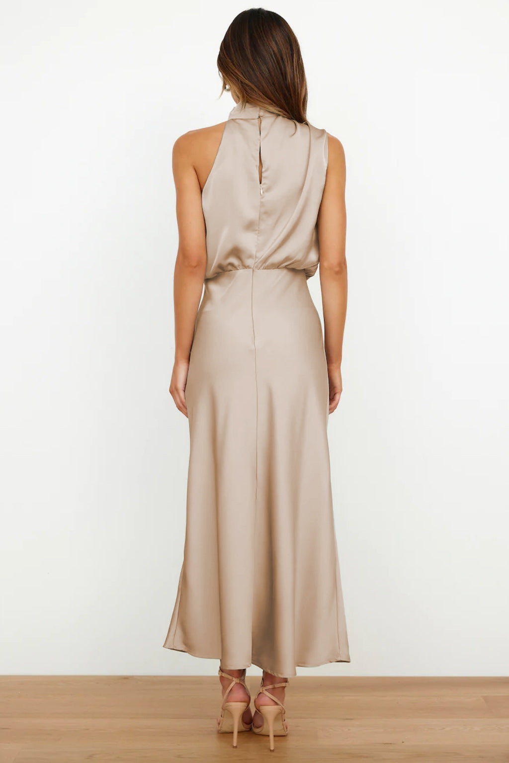 Freya | Refined Draped Halter Neck Midi Christmas Dress