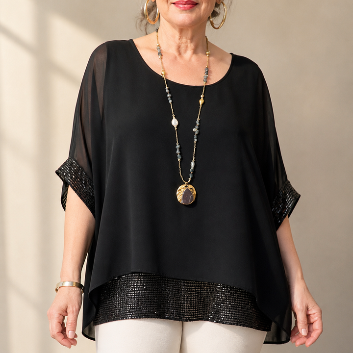 Freya | Refined Sequin Trim Kaftan Party Top