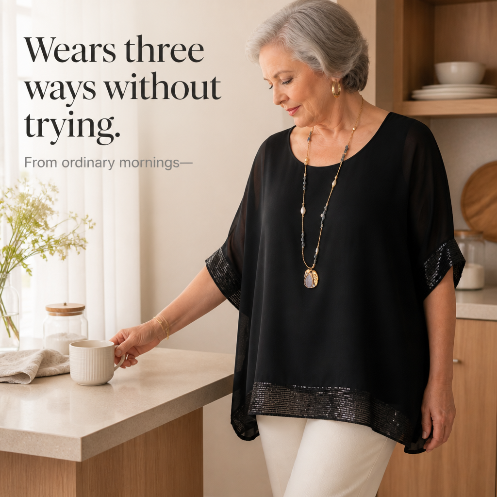 Freya | Refined Sequin Trim Kaftan Party Top
