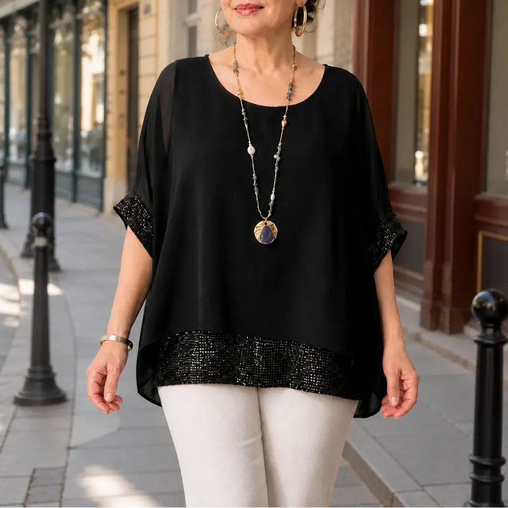 Freya | Refined Sequin Trim Kaftan Party Top