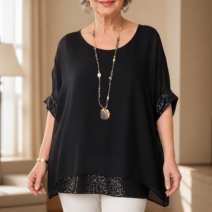 Freya | Refined Sequin Trim Kaftan Party Top