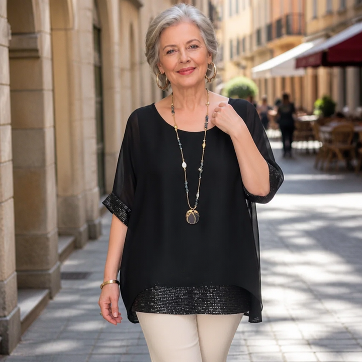 Freya | Refined Sequin Trim Kaftan Party Top