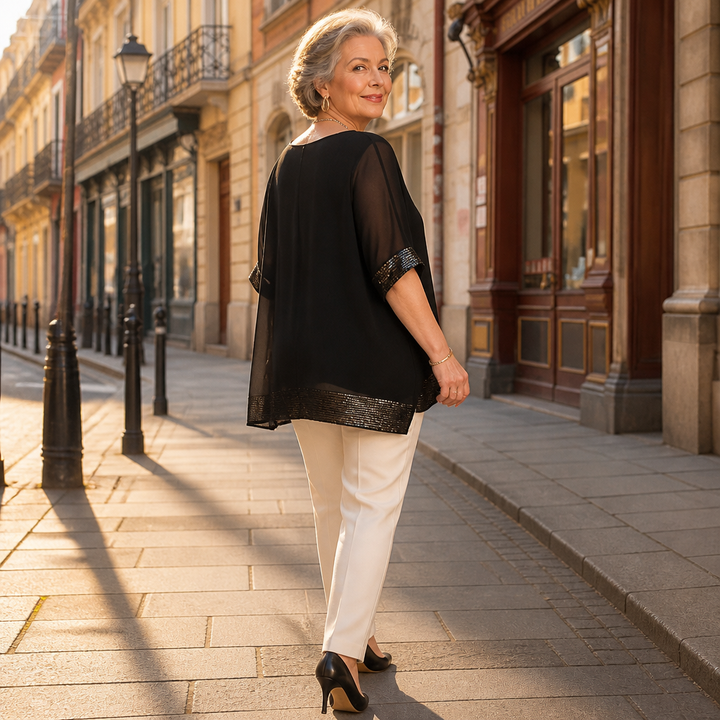 Freya | Refined Sequin Trim Kaftan Party Top