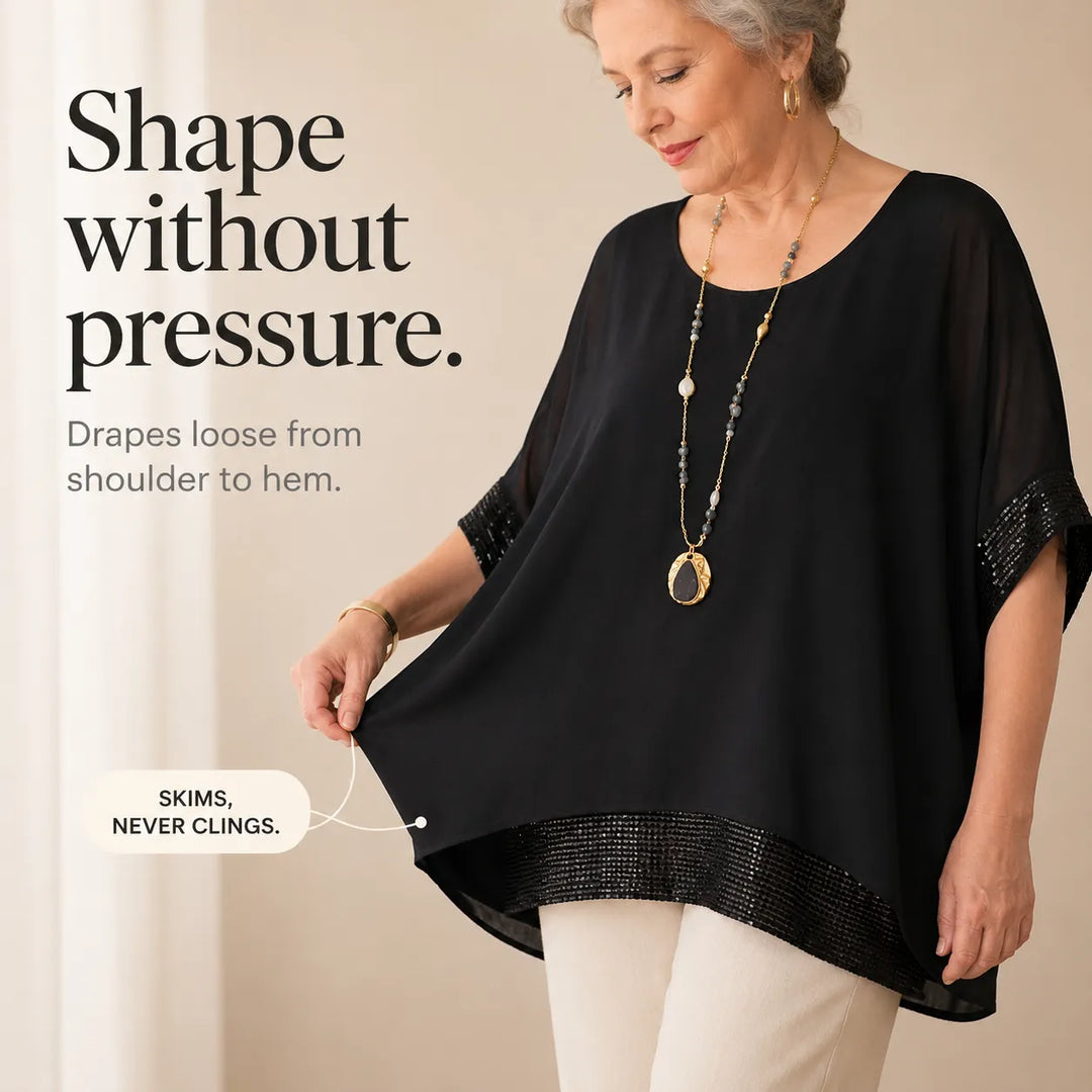 Freya | Refined Sequin Trim Kaftan Party Top