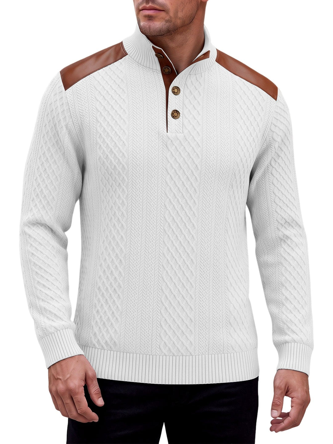 Gabriel | Cable Pattern Button Neck Mens Knit Jumper