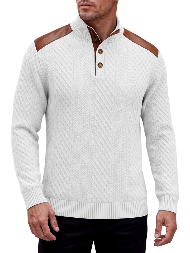 Gabriel | Cable Pattern Button Neck Mens Knit Jumper