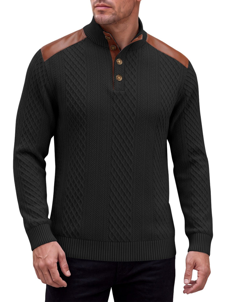 Gabriel | Cable Pattern Button Neck Mens Knit Jumper