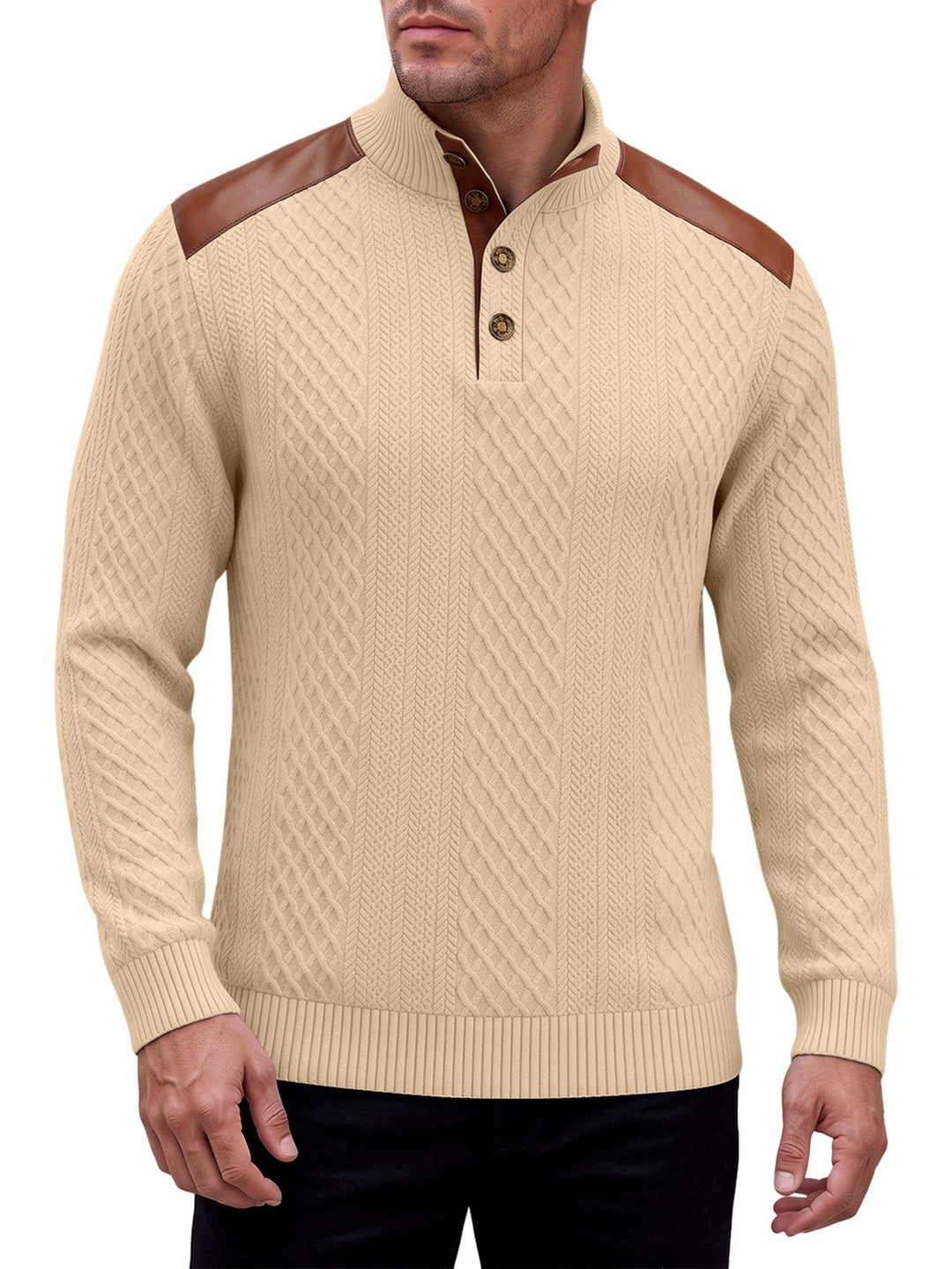 Gabriel | Cable Pattern Button Neck Mens Knit Jumper