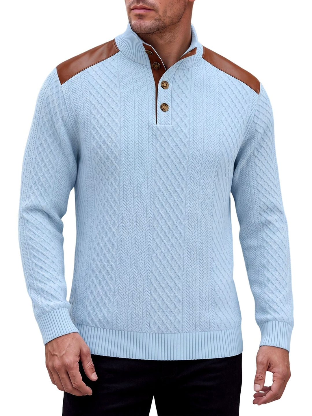 Gabriel | Cable Pattern Button Neck Mens Knit Jumper