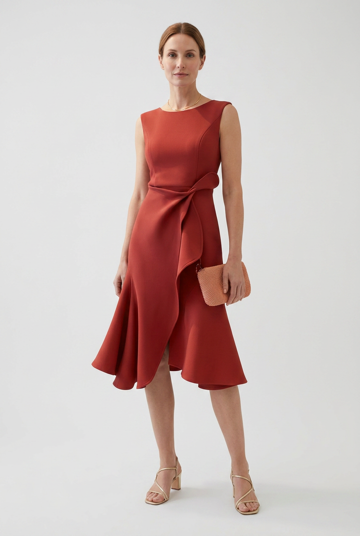 Grace | Classic Draped Asymmetric Christmas Party Dress Midi