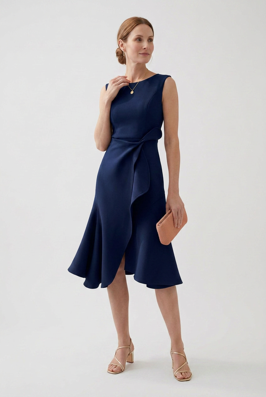 Grace | Classic Draped Asymmetric Christmas Party Dress Midi