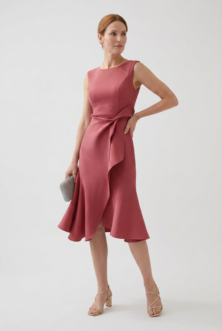 Grace | Classic Draped Asymmetric Christmas Party Dress Midi