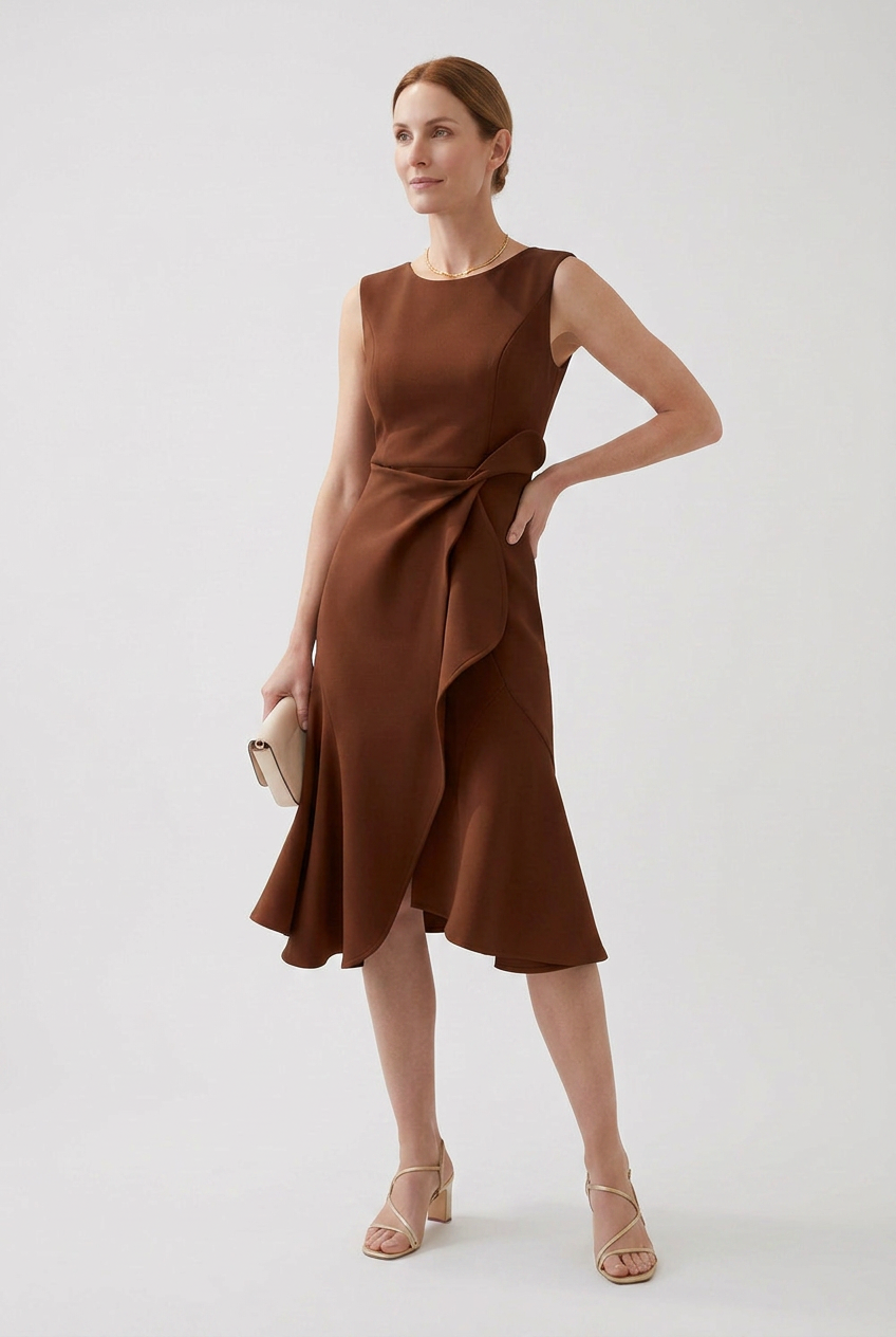 Grace | Classic Draped Asymmetric Christmas Party Dress Midi