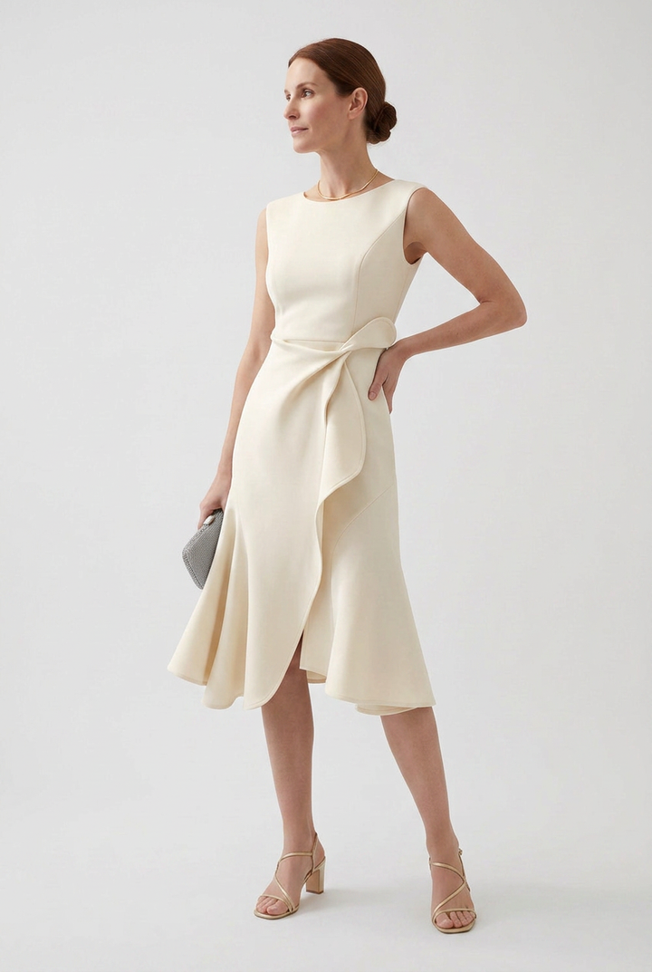 Grace | Classic Draped Asymmetric Christmas Party Dress Midi