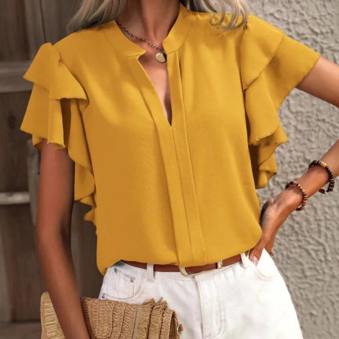 Grace | Relaxed Ruffle Sleeve V-Neck Party Top