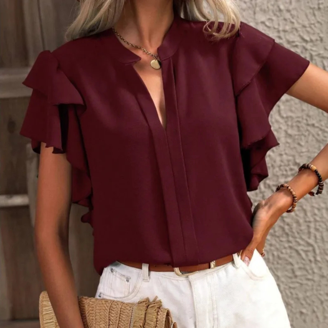 Grace | Relaxed Ruffle Sleeve V-Neck Party Top