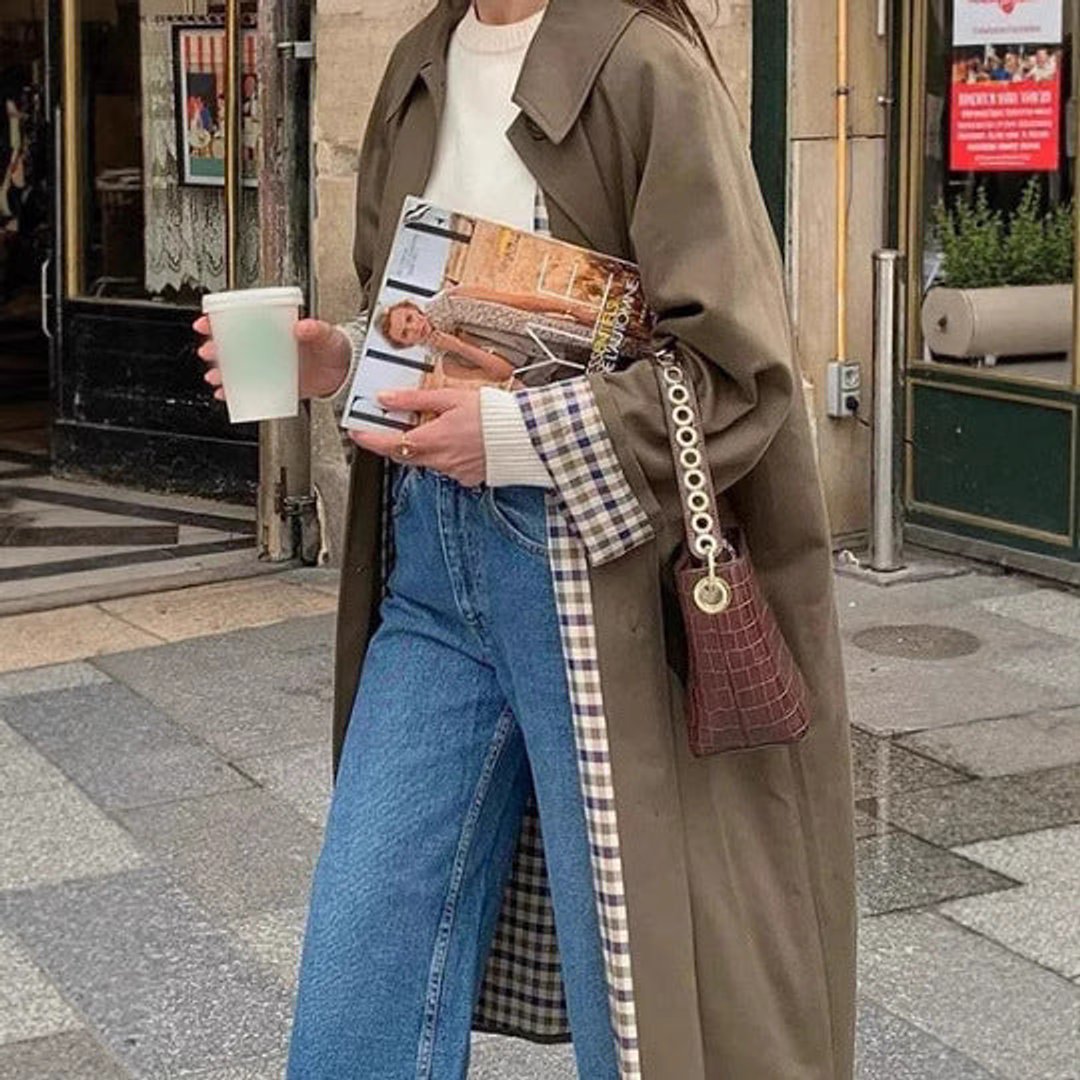 Hallie | Chic Long Coat in Oversized Checked Trench Style