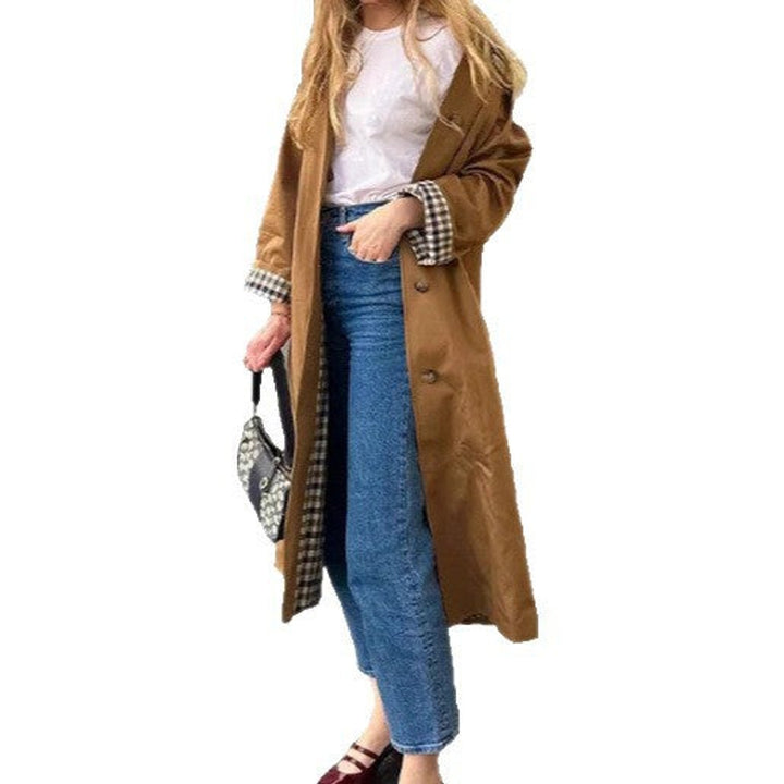 Hallie | Chic Long Coat in Oversized Checked Trench Style