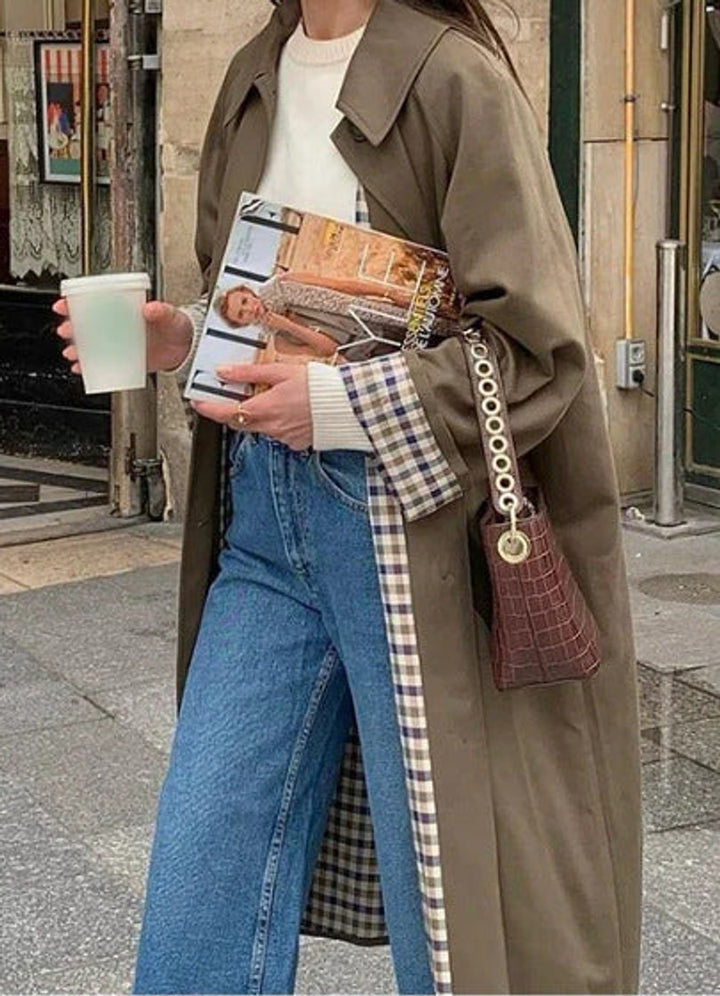 Hallie | Chic Long Coat in Oversized Checked Trench Style