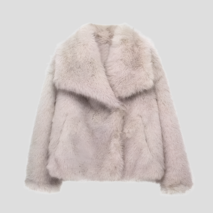 Hallie | Elegant Textured Faux Fur Coat with Wide Collar