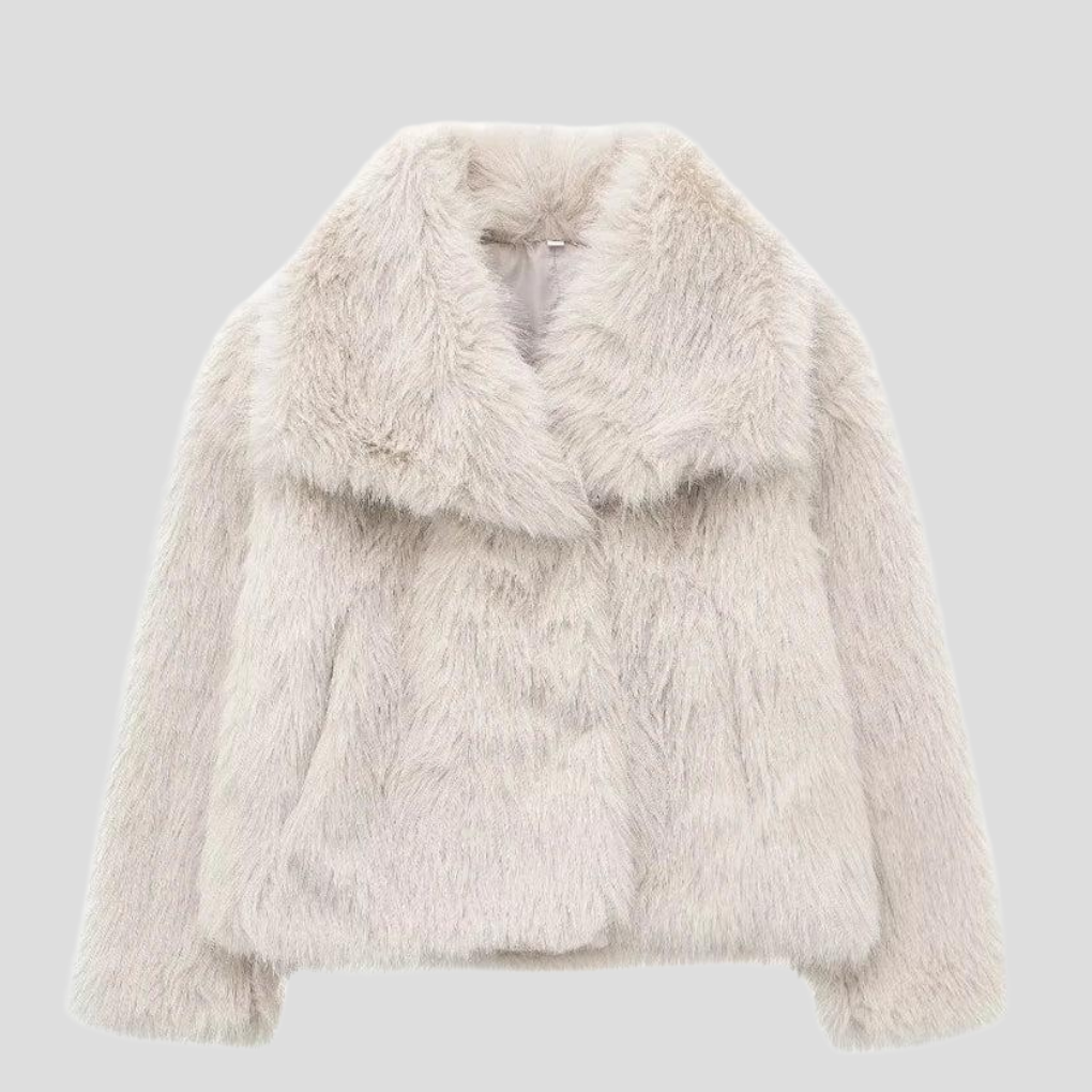 Hallie | Elegant Textured Faux Fur Coat with Wide Collar