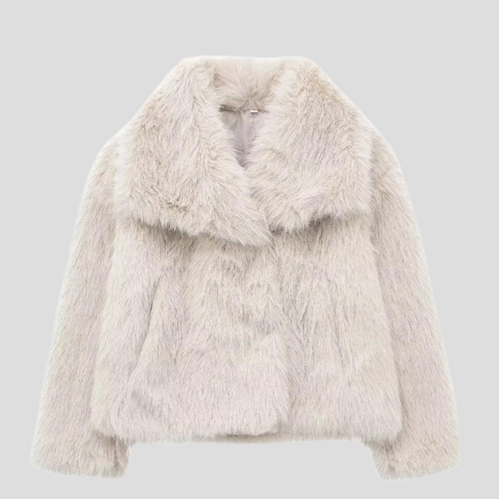 Hallie | Elegant Textured Faux Fur Coat with Wide Collar