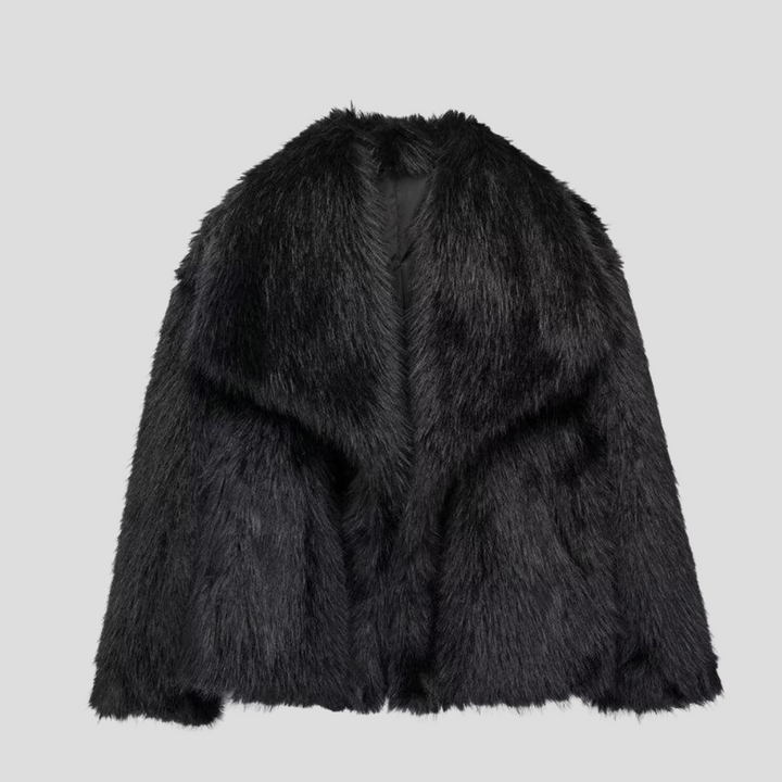 Hallie | Elegant Textured Faux Fur Coat with Wide Collar