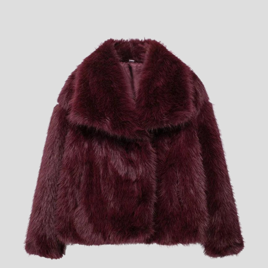 Hallie | Elegant Textured Faux Fur Coat with Wide Collar