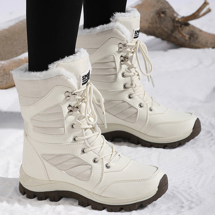 Harper | Elegant Fuzzy Trim Lace Up Mid Calf Snow Boots Women