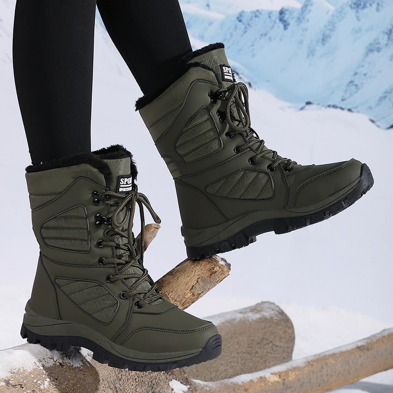 Harper | Elegant Fuzzy Trim Lace Up Mid Calf Snow Boots Women