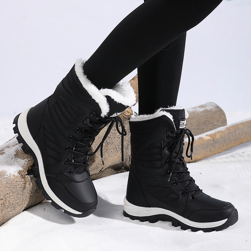 Harper | Elegant Fuzzy Trim Lace Up Mid Calf Snow Boots Women