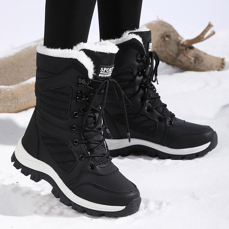 Harper | Elegant Fuzzy Trim Lace Up Mid Calf Snow Boots Women