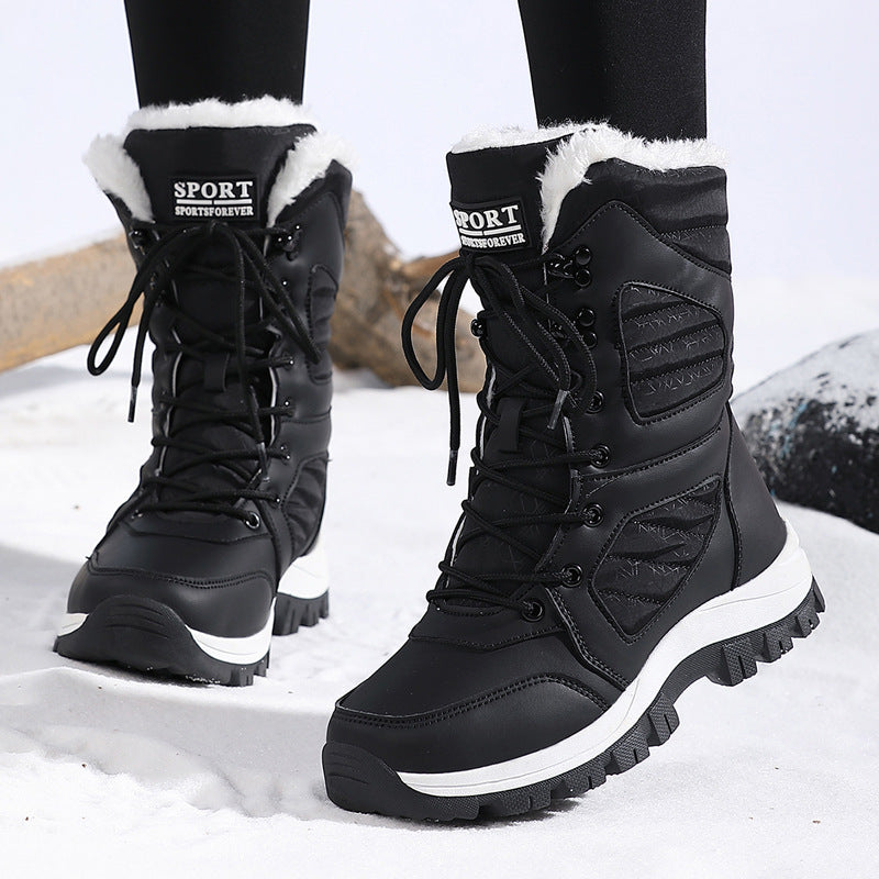 Harper | Elegant Fuzzy Trim Lace Up Mid Calf Snow Boots Women