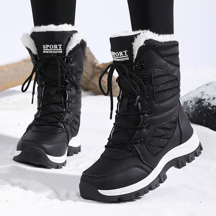 Harper | Elegant Fuzzy Trim Lace Up Mid Calf Snow Boots Women
