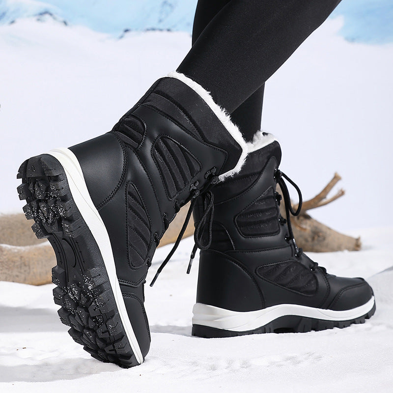 Harper | Elegant Fuzzy Trim Lace Up Mid Calf Snow Boots Women