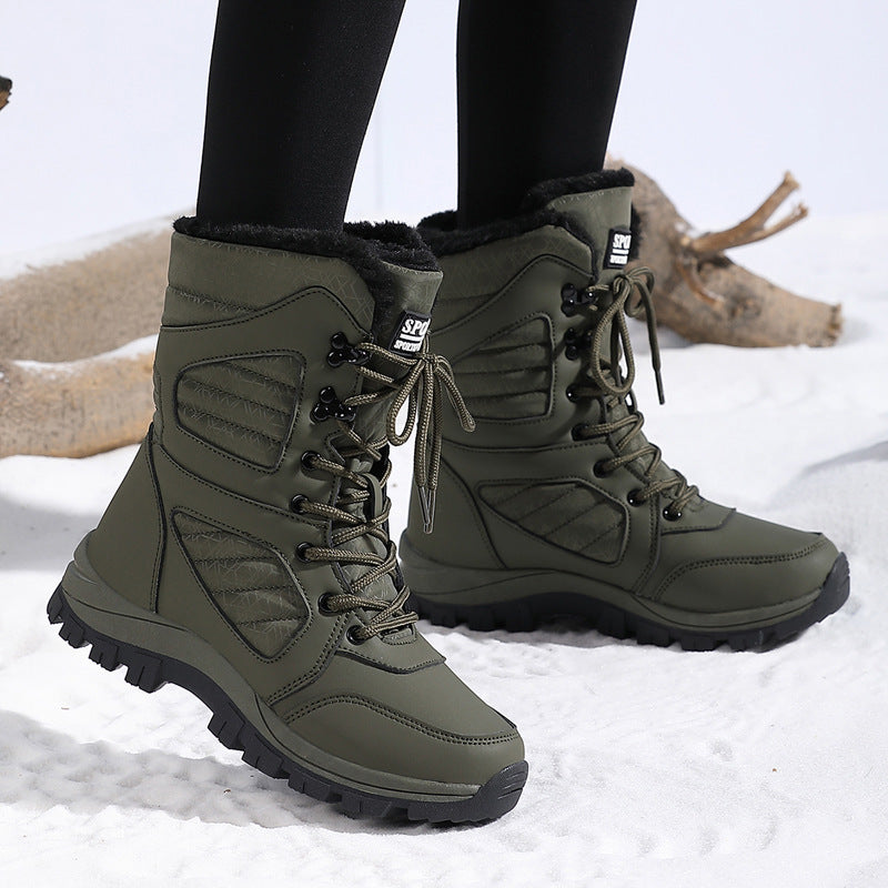 Harper | Elegant Fuzzy Trim Lace Up Mid Calf Snow Boots Women
