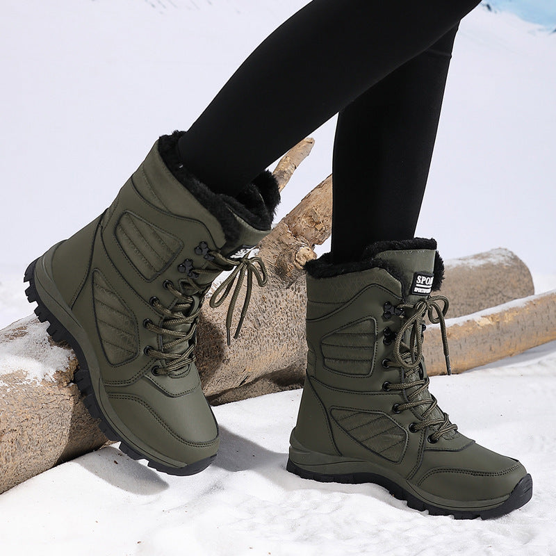 Harper | Elegant Fuzzy Trim Lace Up Mid Calf Snow Boots Women