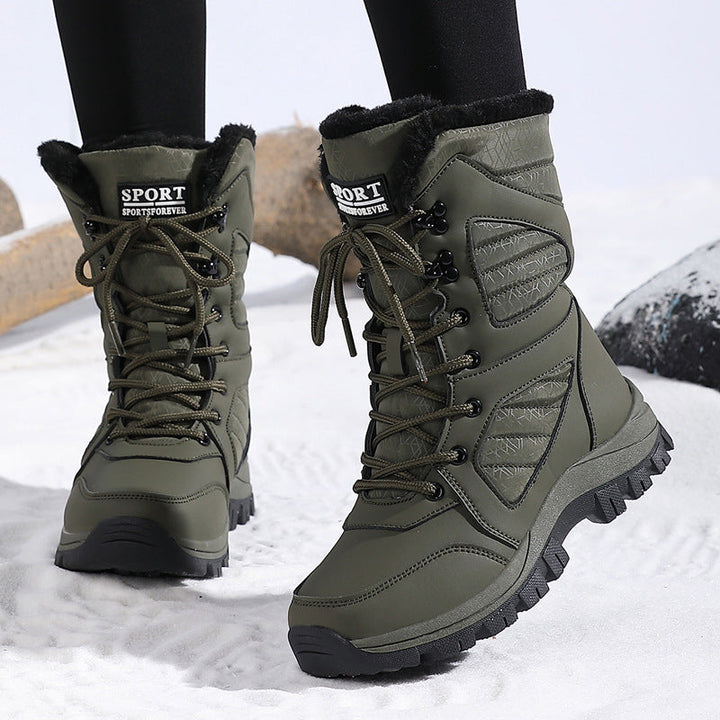 Harper | Elegant Fuzzy Trim Lace Up Mid Calf Snow Boots Women