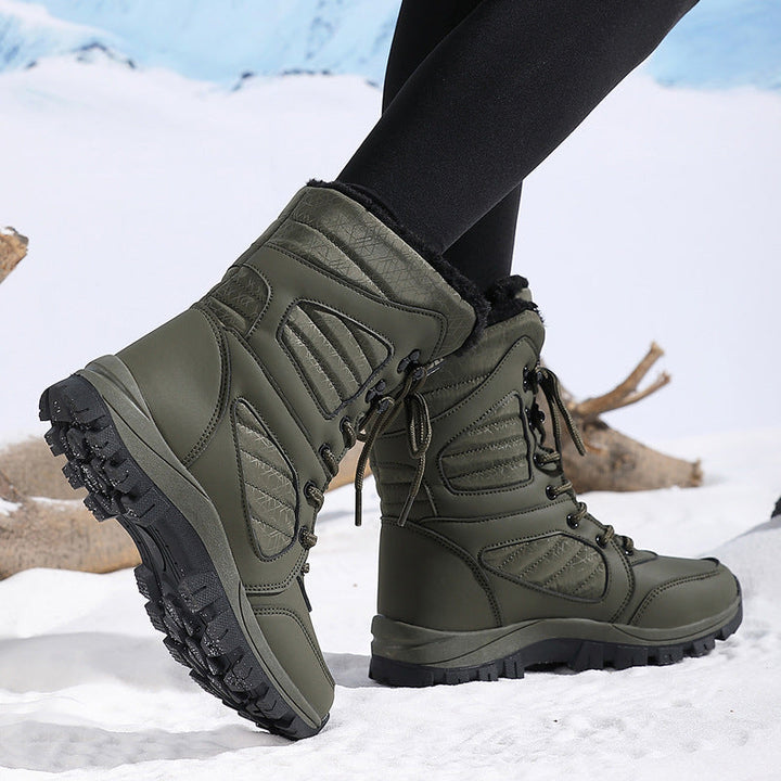 Harper | Elegant Fuzzy Trim Lace Up Mid Calf Snow Boots Women