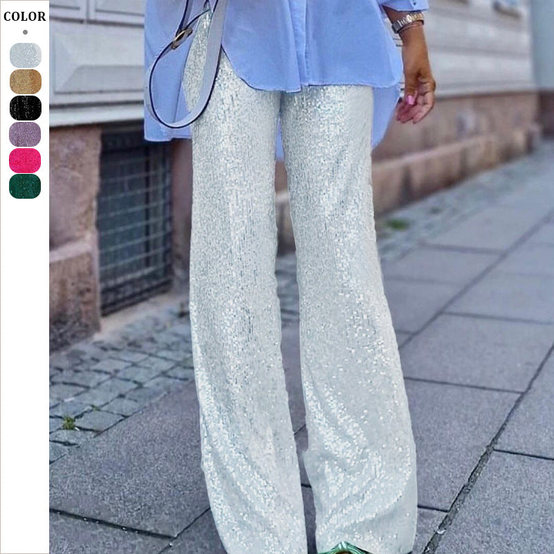 Harper | Elegant Wide Leg Sequin Trousers with High Waist
