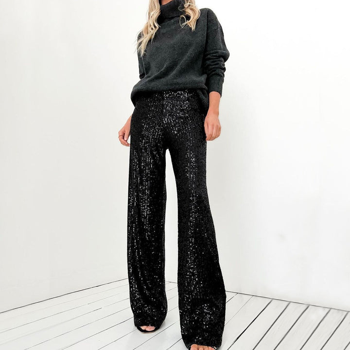 Harper | Elegant Wide Leg Sequin Trousers with High Waist
