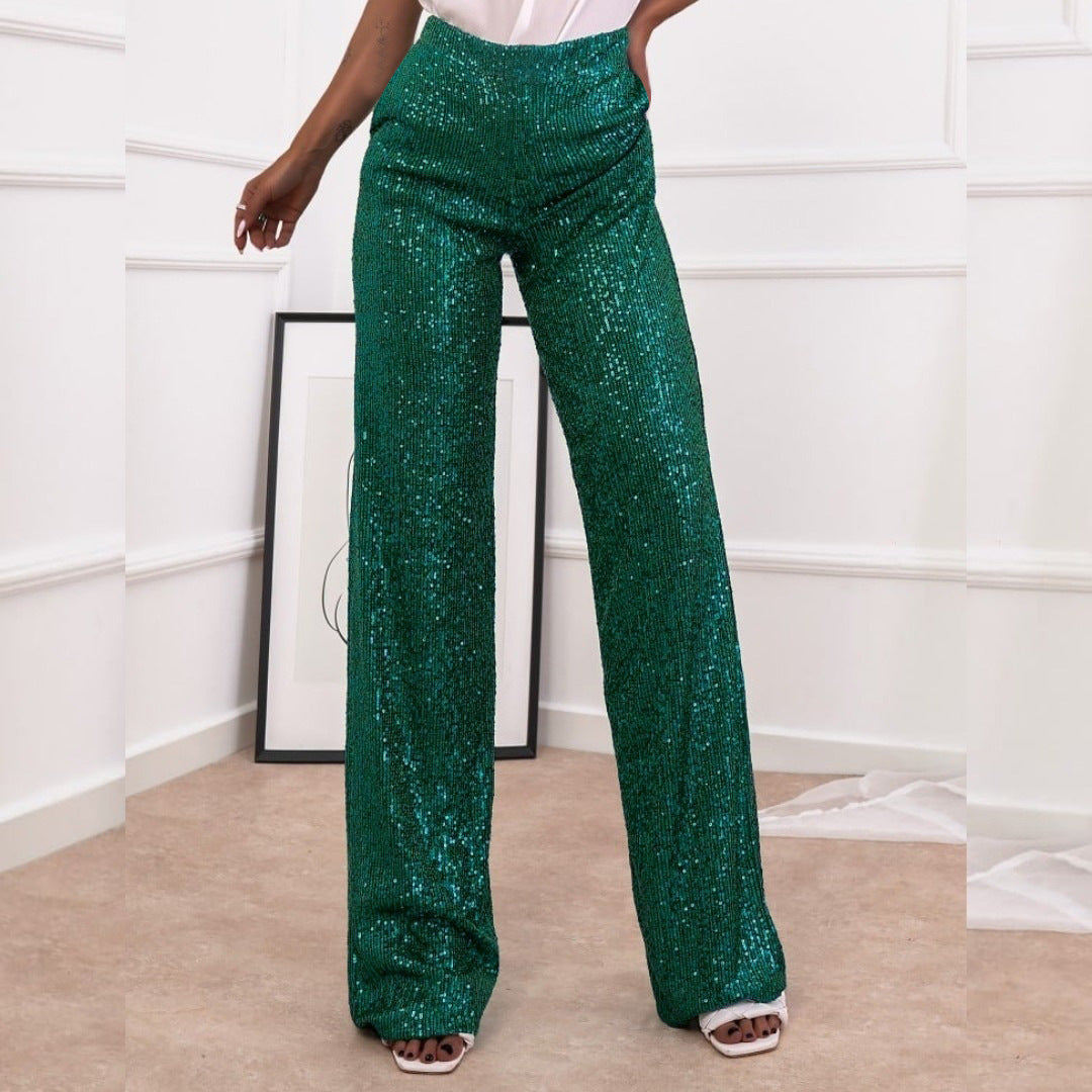 Harper | Elegant Wide Leg Sequin Trousers with High Waist