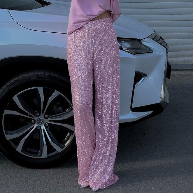 Harper | Elegant Wide Leg Sequin Trousers with High Waist