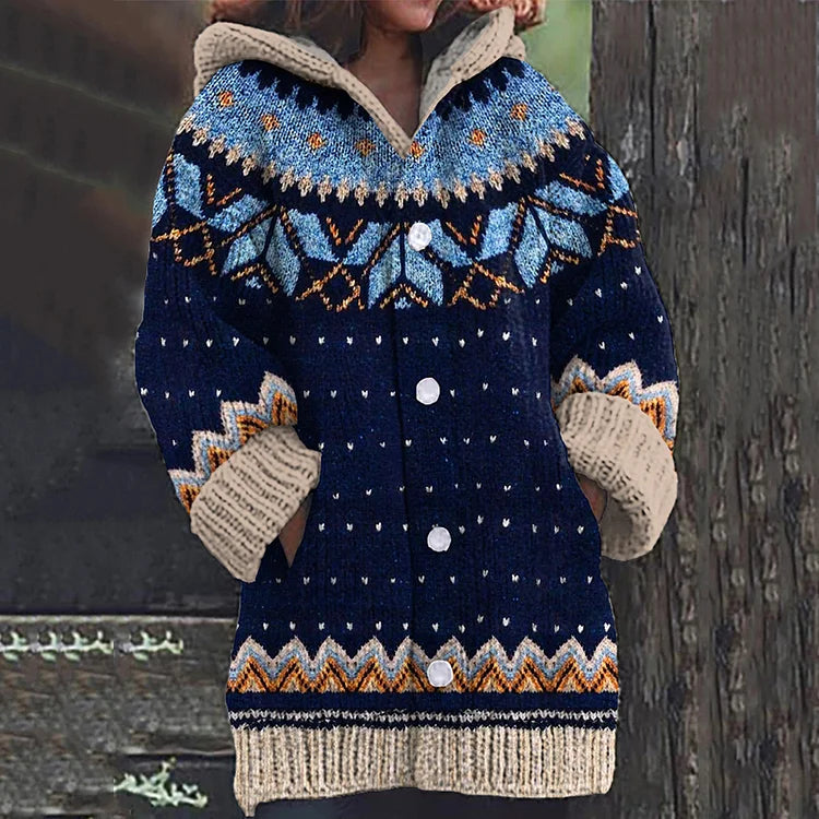Harper | Graceful Hooded Fair Isle Knit Cardigan Jumper