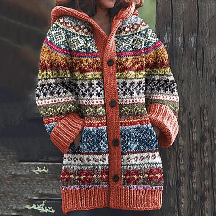 Harper | Graceful Hooded Fair Isle Knit Cardigan Jumper